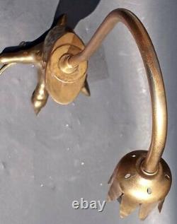 Vintage Brass Eagle Claw with pink Lily glass shade Table Desk Lamp. Art deco