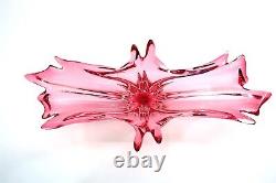 Vintage CHALET Pink Art Glass Centerpiece Bowl Large 22 Long MCM Design