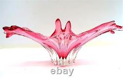 Vintage CHALET Pink Art Glass Centerpiece Bowl Large 22 Long MCM Design