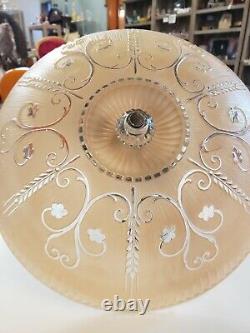 Vintage Ceiling Light Fixture Glass Shade Art Deco Crystal Fineal Globe Pink 16