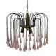 Vintage Chandelier Teardrop Pink Glass Gold Ceiling Light Fixture Art Deco