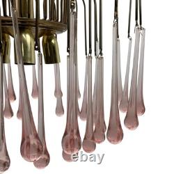 Vintage Chandelier Teardrop Pink Glass Gold Ceiling Light Fixture Art Deco