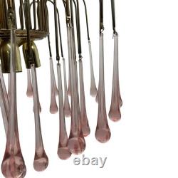 Vintage Chandelier Teardrop Pink Glass Gold Ceiling Light Fixture Art Deco