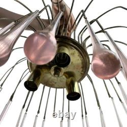 Vintage Chandelier Teardrop Pink Glass Gold Ceiling Light Fixture Art Deco