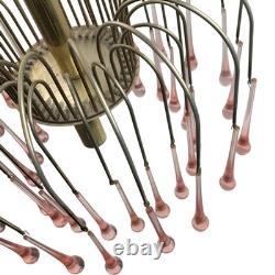 Vintage Chandelier Teardrop Pink Glass Gold Ceiling Light Fixture Art Deco