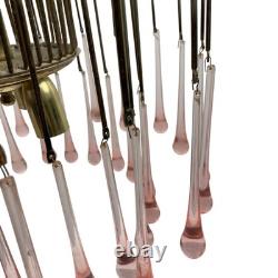 Vintage Chandelier Teardrop Pink Glass Gold Ceiling Light Fixture Art Deco