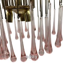 Vintage Chandelier Teardrop Pink Glass Gold Ceiling Light Fixture Art Deco