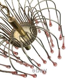 Vintage Chandelier Teardrop Pink Glass Gold Ceiling Light Fixture Art Deco