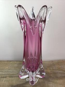Vintage Chribska Bohemian Cranberry Pink Glass Vase By Josef Hospodka