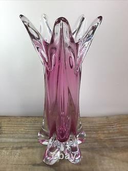 Vintage Chribska Bohemian Cranberry Pink Glass Vase By Josef Hospodka