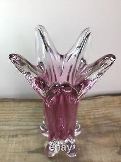 Vintage Chribska Bohemian Cranberry Pink Glass Vase By Josef Hospodka