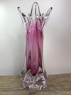 Vintage Chribska Bohemian Cranberry Pink Glass Vase By Josef Hospodka