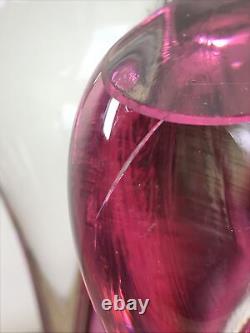 Vintage Chribska Bohemian Cranberry Pink Glass Vase By Josef Hospodka