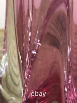 Vintage Chribska Bohemian Cranberry Pink Glass Vase By Josef Hospodka