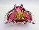 Vintage Chribska glass bowl, stunning Bohemian pink and gold sommerso style dish