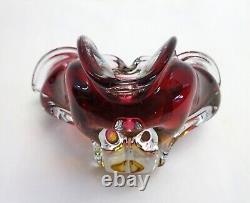 Vintage Chribska glass bowl, stunning Bohemian pink and gold sommerso style dish