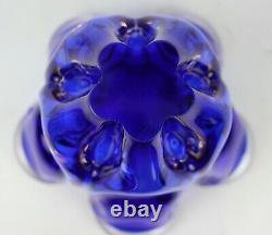 Vintage Cobalt Blue & Pink Sommerso Large Heavy Blown Ruffled Art Glass Vase