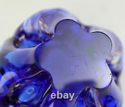 Vintage Cobalt Blue & Pink Sommerso Large Heavy Blown Ruffled Art Glass Vase