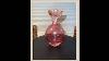 Vintage Cranberry Decanter With Pink Flower Stopper Pink Art Glass Perfume Cologne Bottle Lover A