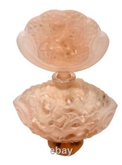 Vintage Czech Bohemia Art Glass Peachy Pink Perfume Bottle with Nude Lady