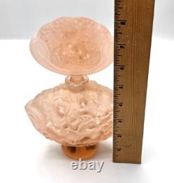 Vintage Czech Bohemia Art Glass Peachy Pink Perfume Bottle with Nude Lady