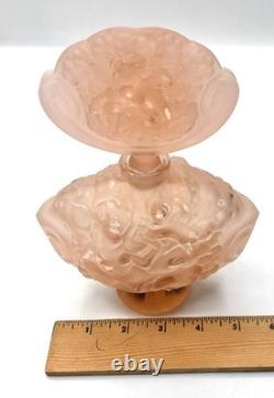 Vintage Czech Bohemia Art Glass Peachy Pink Perfume Bottle with Nude Lady