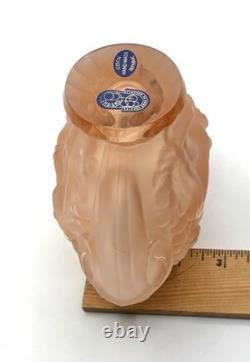 Vintage Czech Bohemia Art Glass Peachy Pink Perfume Bottle with Nude Lady