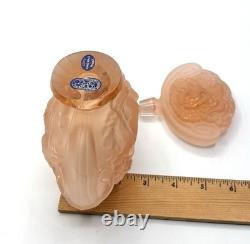 Vintage Czech Bohemia Art Glass Peachy Pink Perfume Bottle with Nude Lady