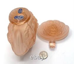 Vintage Czech Bohemia Art Glass Peachy Pink Perfume Bottle with Nude Lady