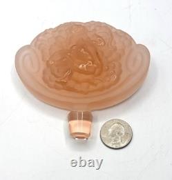 Vintage Czech Bohemia Art Glass Peachy Pink Perfume Bottle with Nude Lady