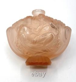 Vintage Czech Bohemia Art Glass Peachy Pink Perfume Bottle with Nude Lady