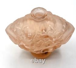 Vintage Czech Bohemia Art Glass Peachy Pink Perfume Bottle with Nude Lady
