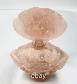 Vintage Czech Bohemia Art Glass Peachy Pink Perfume Bottle with Nude Lady