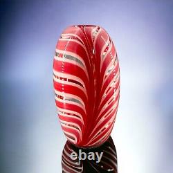 Vintage Czech Bohemian Hand Blown Art Glass Pulled Feather Statement Vase Red