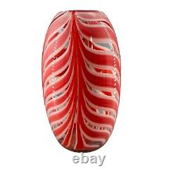 Vintage Czech Bohemian Hand Blown Art Glass Pulled Feather Statement Vase Red