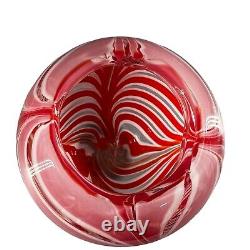 Vintage Czech Bohemian Hand Blown Art Glass Pulled Feather Statement Vase Red