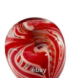 Vintage Czech Bohemian Hand Blown Art Glass Pulled Feather Statement Vase Red