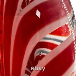 Vintage Czech Bohemian Hand Blown Art Glass Pulled Feather Statement Vase Red