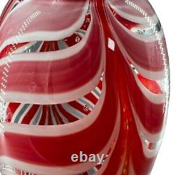 Vintage Czech Bohemian Hand Blown Art Glass Pulled Feather Statement Vase Red