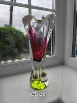 Vintage Czech Chribska pink & opal art glass vase design by Josef Hospodka C1970