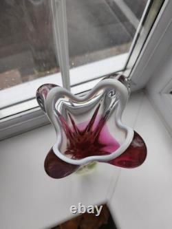 Vintage Czech Chribska pink & opal art glass vase design by Josef Hospodka C1970