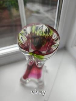 Vintage Czech Chribska pink & opal art glass vase design by Josef Hospodka C1970