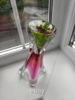 Vintage Czech Chribska pink & opal art glass vase design by Josef Hospodka C1970