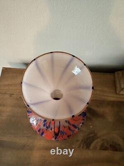 Vintage Czech Hand Blown Art Glass Vase. Splatter Blue, Orange & Pink 8.25T
