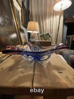 Vintage Czech or Murano Glass Clover leaf bowl Pink Purple & Blue