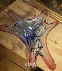 Vintage Czech or Murano Glass Clover leaf bowl Pink Purple & Blue