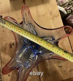 Vintage Czech or Murano Glass Clover leaf bowl Pink Purple & Blue