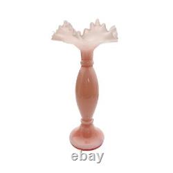 Vintage Czech pink cased glass ruffle vase 10