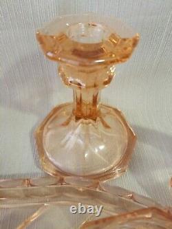 Vintage Czechoslovakian Peach Art Deco Glass Vanity Set