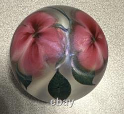 Vintage DAVID LOTTON STUDIO ART GLASS Two Pink Flowers SIGNED/DATED 1983 bin 5